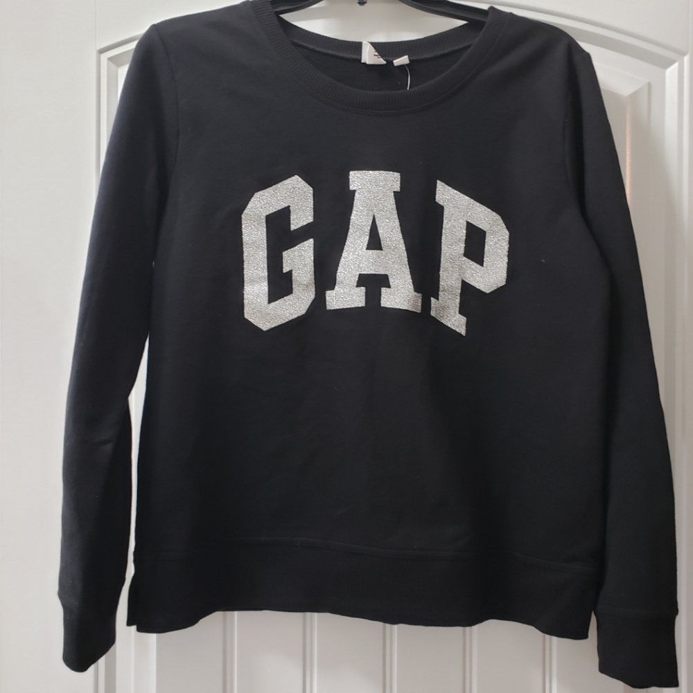 GAP Women's Black and Silver Bling Crew Neck Sweatshirt Size Medium NEW